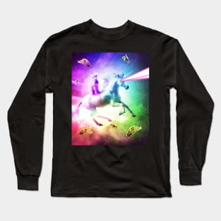 Space Cat Riding Unicorn - Laser, Tacos And Rainbow Long Sleeve T-Shirt